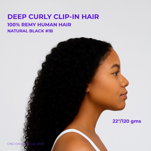 22" Clip-In Hair Extensions 120g Deep Curly Natural Black 1B - Picture 1 of 3